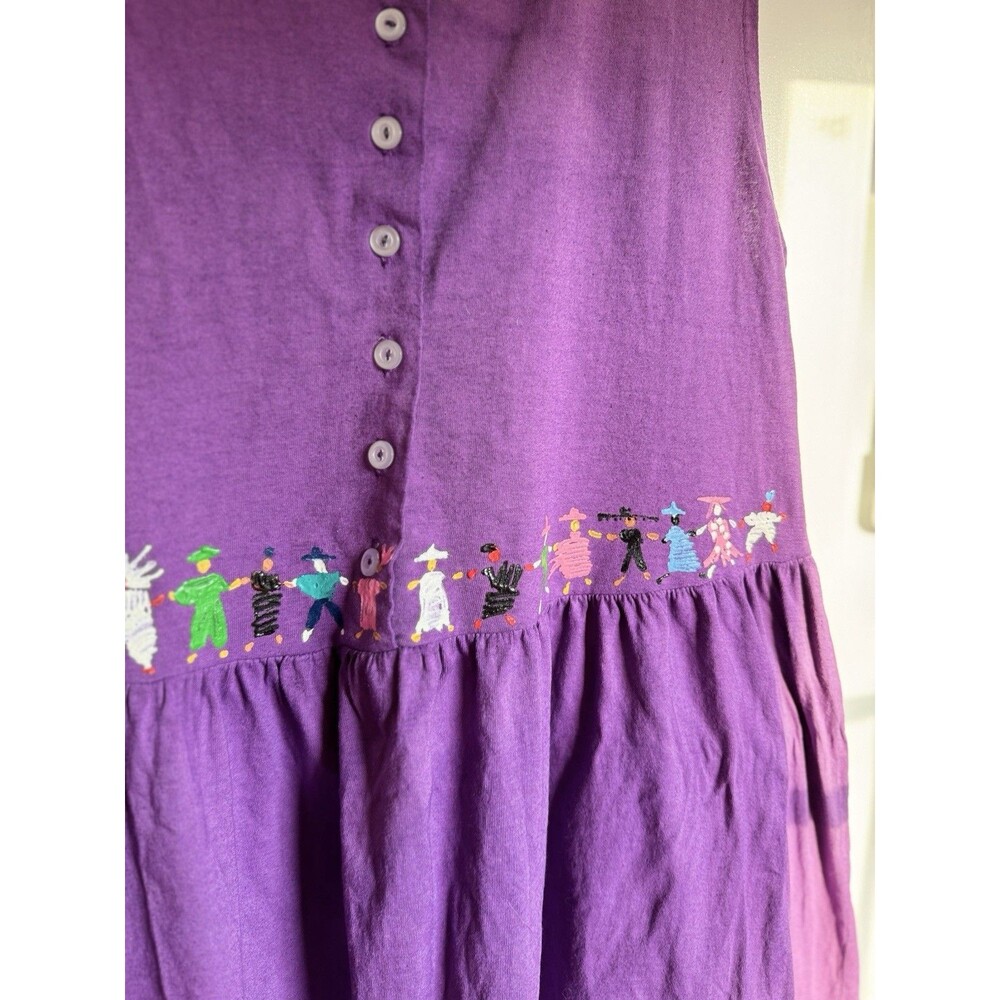 Vintage Purple Jumper Dress Maxi L Art To Wear Hand Painted People Of The World - Picture 15 of 16
